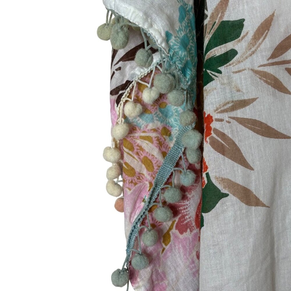 Z&L Boho Floral Tunic M L Pom Pom Trim Caftan Beach Cover Up India - Picture 6 of 9